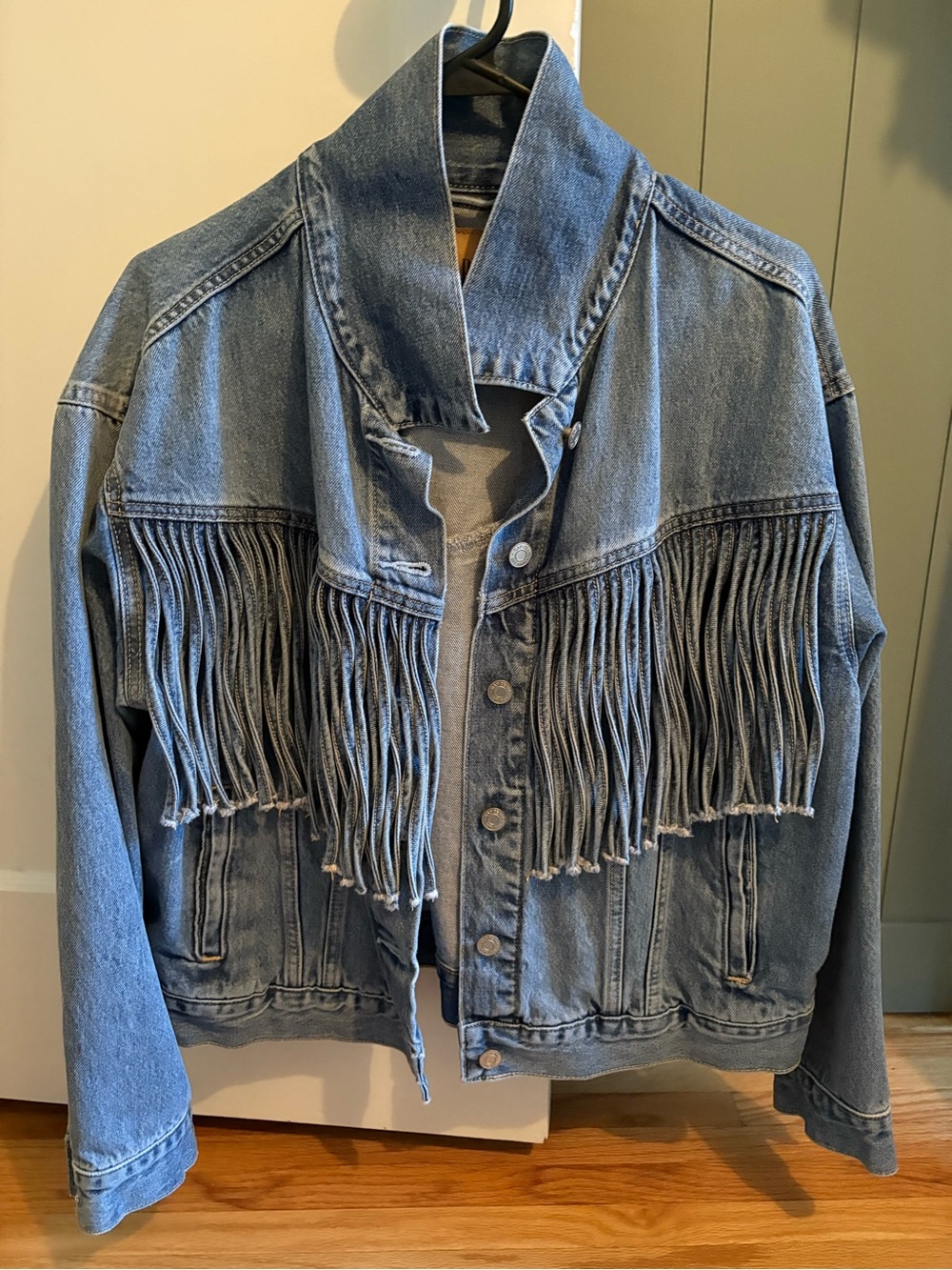 GAP NWOT Blue Denim Fringe Jacket